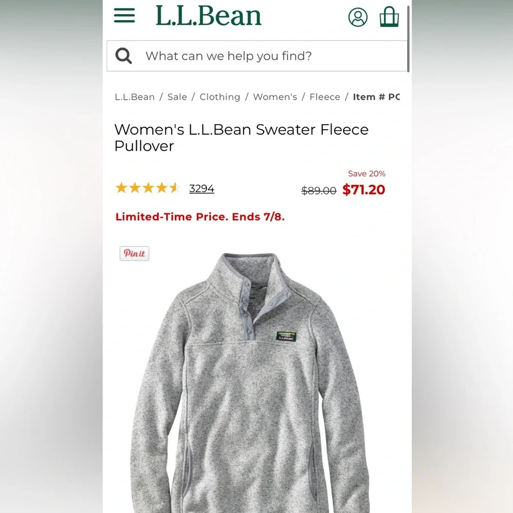 Women's L.L.Bean Sweater Fleece Pullover Size Medium Pewter Color - Picture 9 of 9